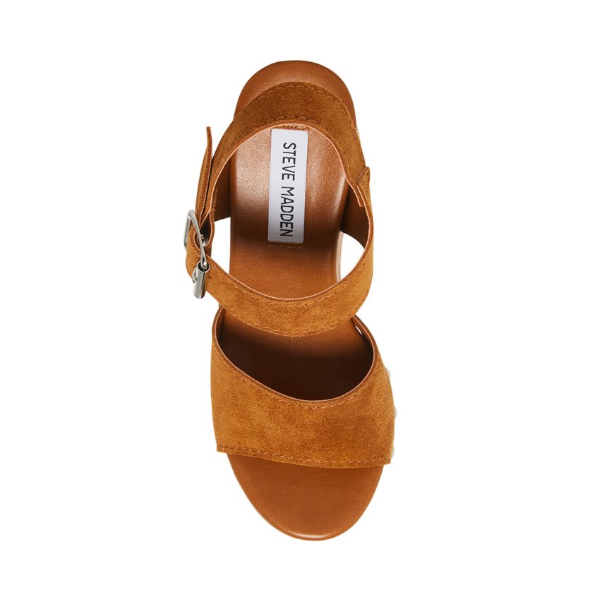 Sandalias de Plataforma Steve Madden Pammy Chestnut Gamuza Mujer Marrones | ES EM0SE9